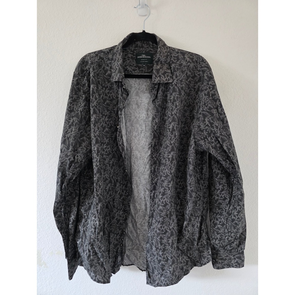 Rodd & Gunn Mens 2XL Charcoal Gray Floral Italian Fabric Sport Fit Button Down